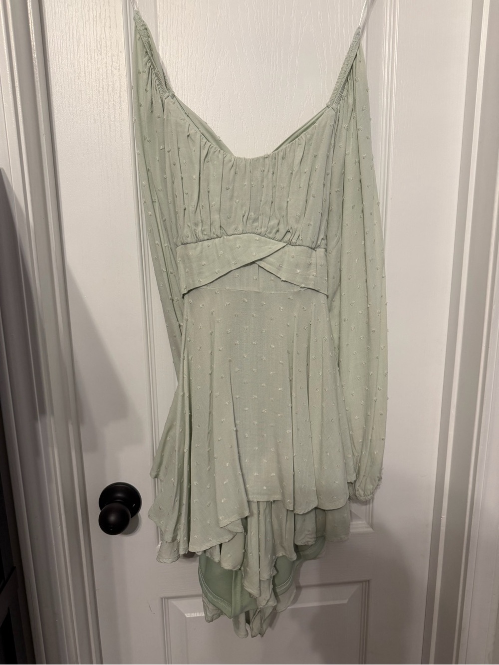 Altar’d State Sage Green Swiss Dot Tie-Front Romper/Dress – Size Small
